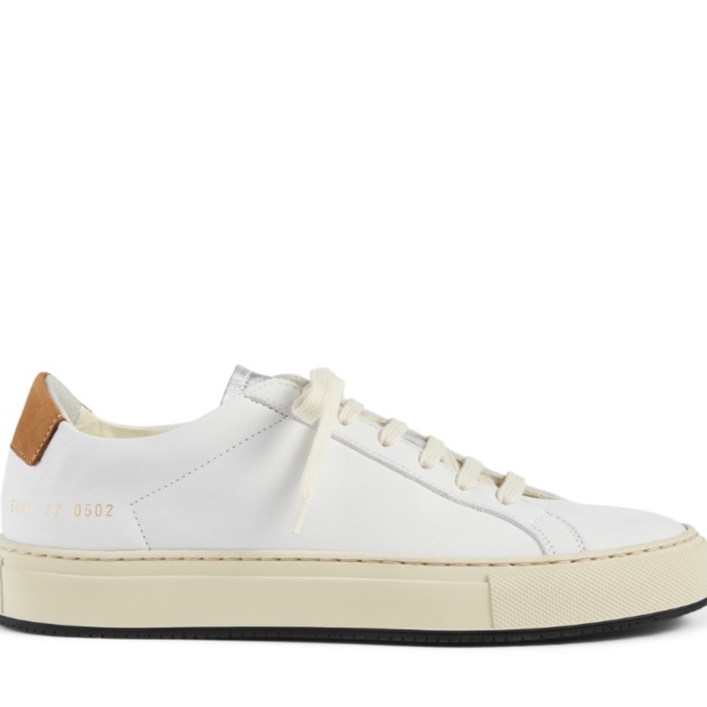 Woman by Common Projects White & Tan Retro Low Special Edition Sneakers 38 7.5/8